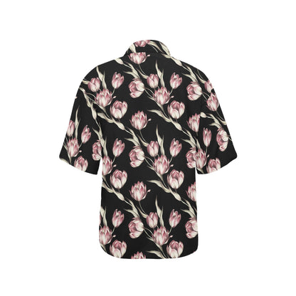 Tulip Pink Pattern Print Design TP02 Women's Hawaiian Shirt