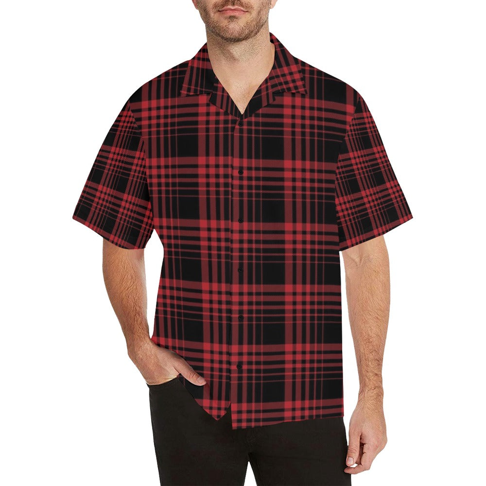Tartan Red Black Print Design LKS303 Men's Hawaiian Shirt