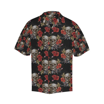 Spider Web Skull Rose Print Design LKS305 Men's Hawaiian Shirt