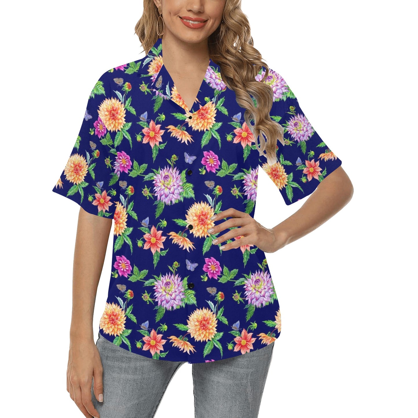 Dahlia Pattern Print Design DH010 Women's Hawaiian Shirt