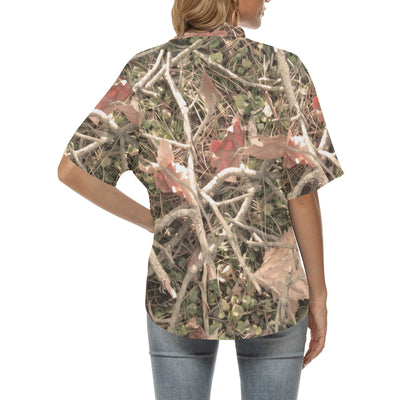 Camouflage Realistic Tree Authumn Print Women's Hawaiian Shirt