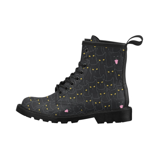 Black Cat Yellow Eyes Print Pattern Women's Boots