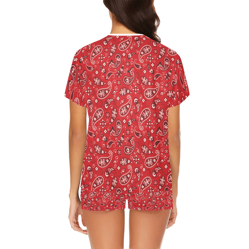 Bandana Paisley Red Print Design LKS3011 Women's Short Pajama Set
