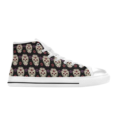 Sugar Skull Print Design LKS304 High Top Women's White Shoes