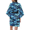 Camo Blue Pattern Print Design 04 Women's Short Kimono