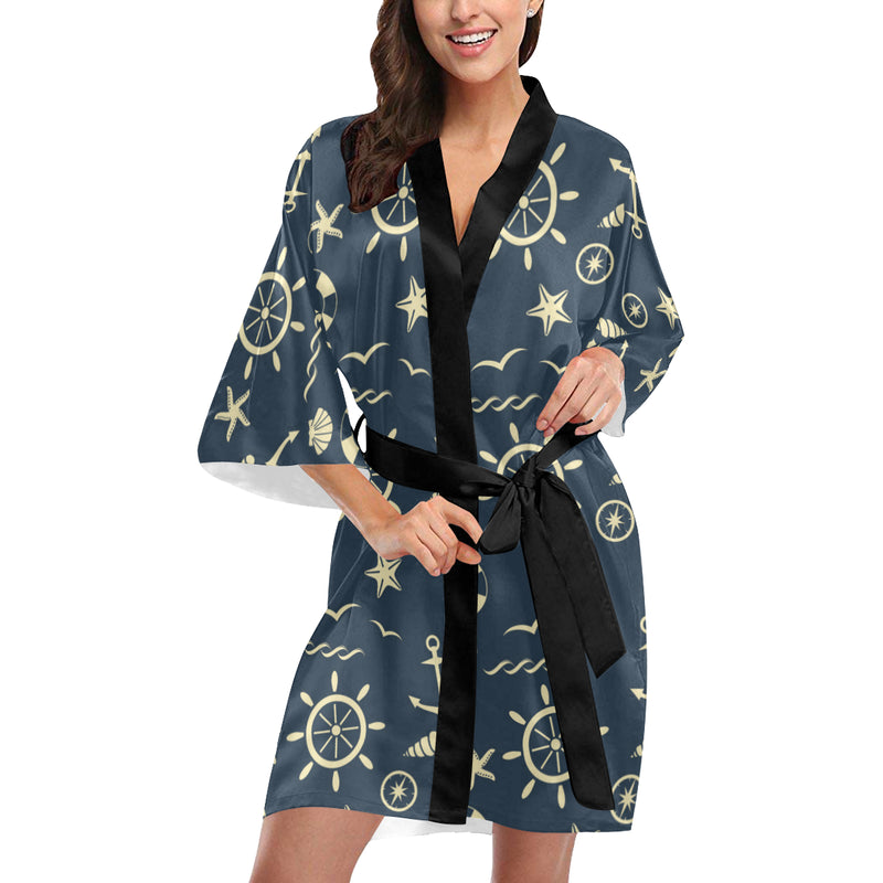 Nautical Pattern Print Design A01 Women's Short Kimono