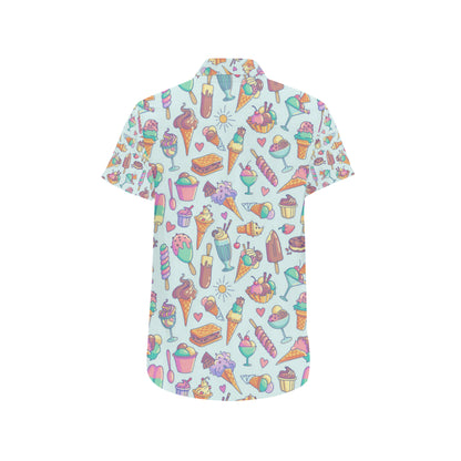 Ice Cream Pattern Print Design IC02 Men's Short Sleeve Button Up Shirt