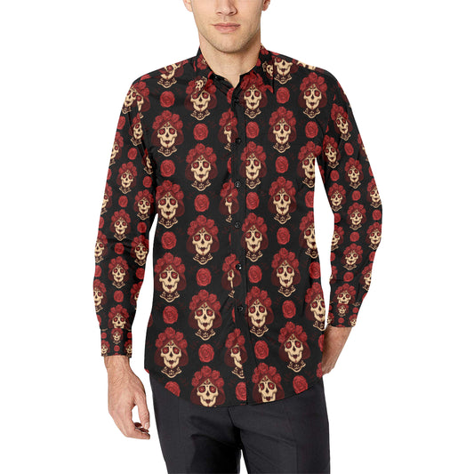 Day of the Dead Skull Girl Pattern Men's Long Sleeve Shirt