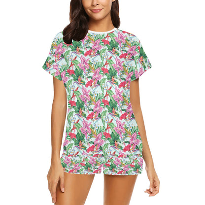 Tropical Flower Print Design LKS304 Women's Short Pajama Set