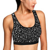 Music Note Black white Themed Print Sports Bra