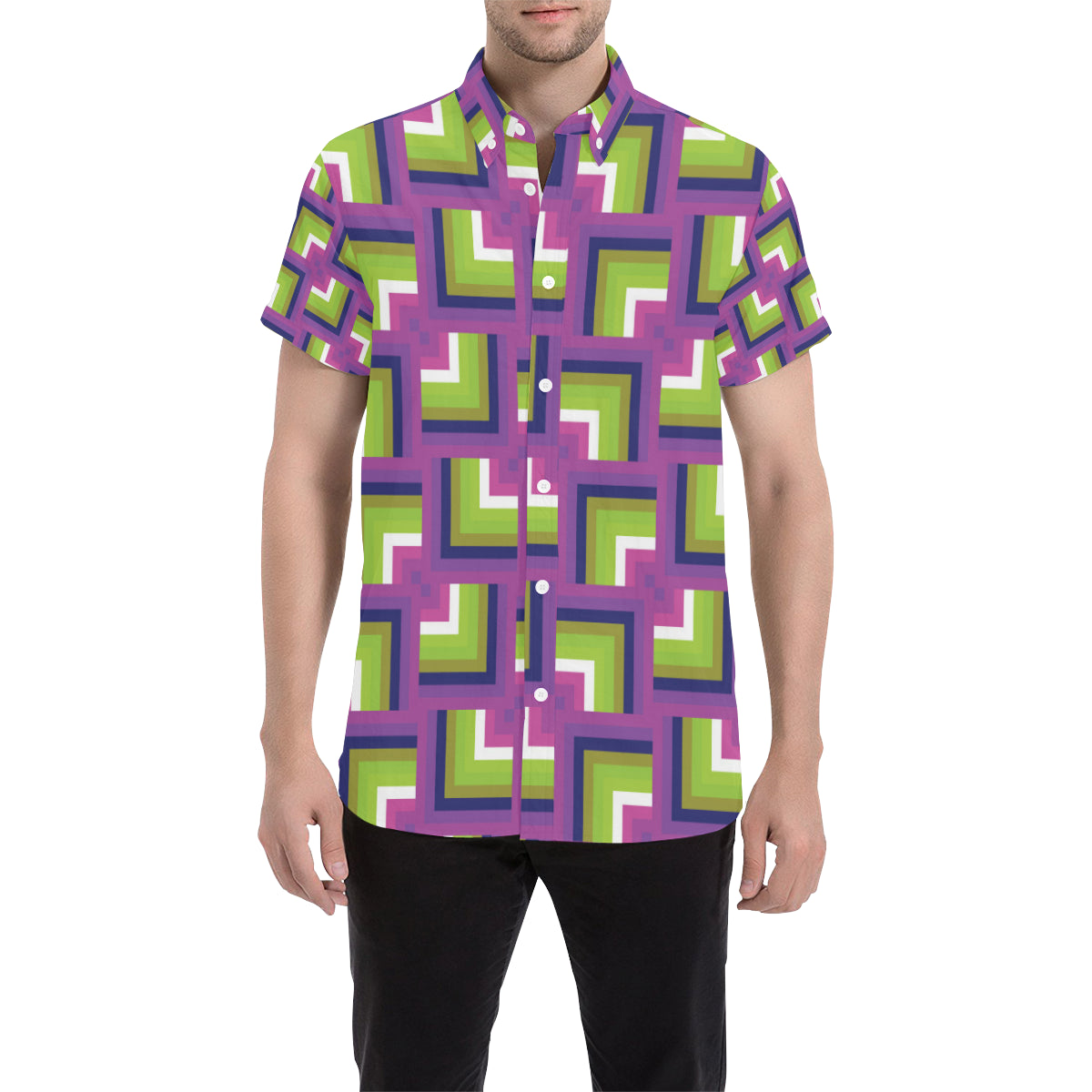 Optical illusion Pattern Print Design A05 Men's Short Sleeve Button Up Shirt