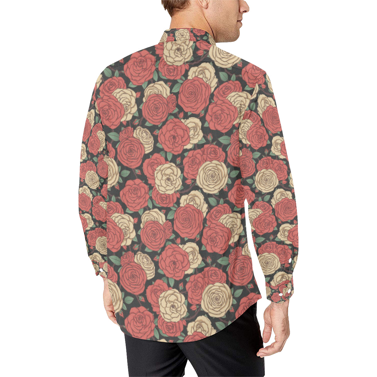 Camellia Pattern Print Design CM01 Men's Long Sleeve Shirt