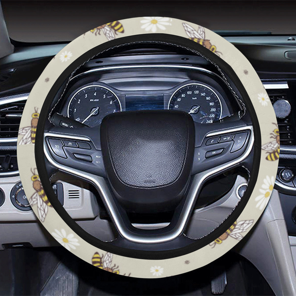 Bee Pattern Print Design 03 Steering Wheel Cover with Elastic Edge