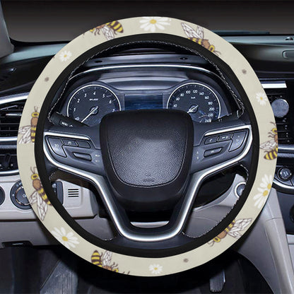 Bee Pattern Print Design 03 Steering Wheel Cover with Elastic Edge