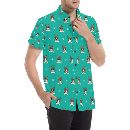 Basenji Pattern Print Design 03 Men's Short Sleeve Button Up Shirt