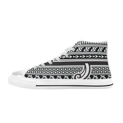 Samoan Style Print Design LKS305 High Top Women's White Shoes