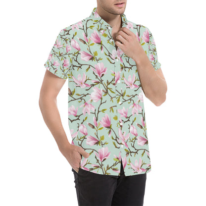 Magnolia Pattern Print Design MAG04 Men's Short Sleeve Button Up Shirt