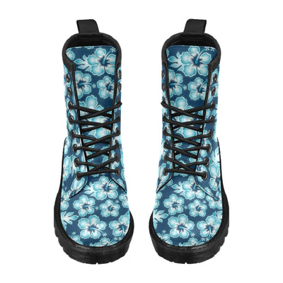 Blue Hibiscus Pattern Print Design HB011 Women's Boots