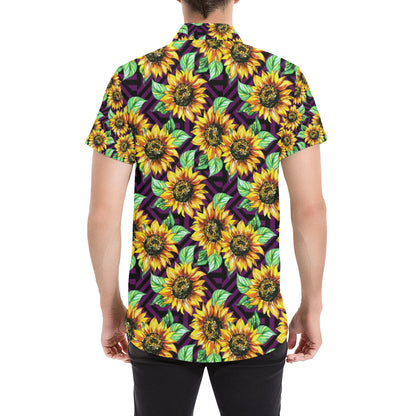 Sunflower Pattern Print Design SF012 Men's Short Sleeve Button Up Shirt