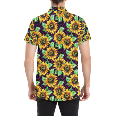 Sunflower Pattern Print Design SF012 Men's Short Sleeve Button Up Shirt