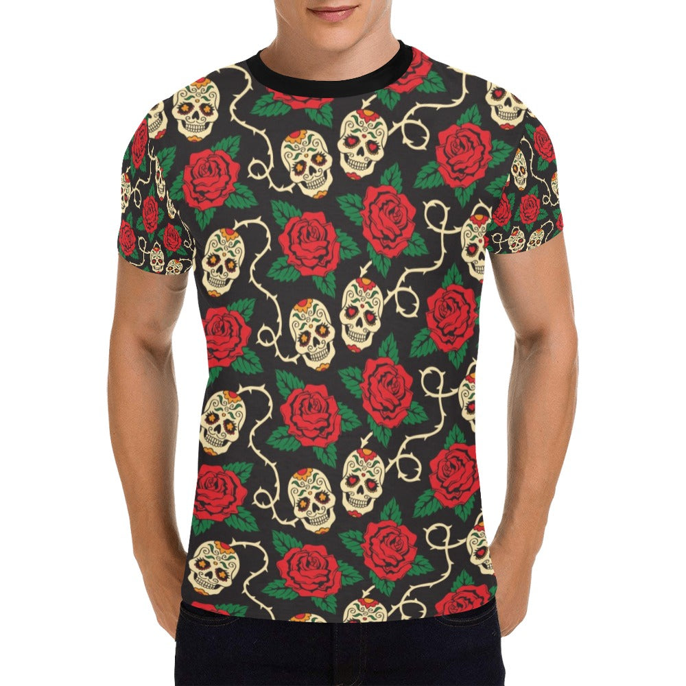 Sugar Skull Red Rose Print Design LKS301 Men's All Over Print T-shirt