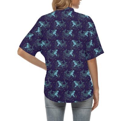 Shark Themed Print Women's Hawaiian Shirt