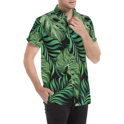 Green Fresh Tropical Palm Leaves Men's Short Sleeve Button Up Shirt