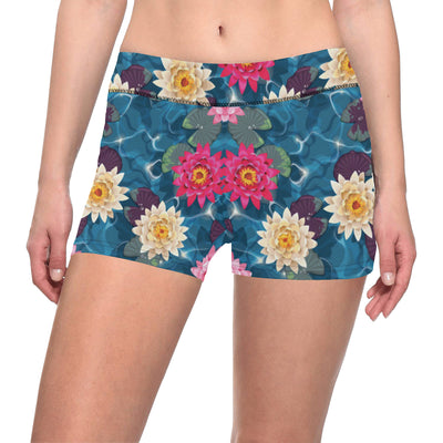 Water Lily Pattern Print Design WL05 Yoga Shorts