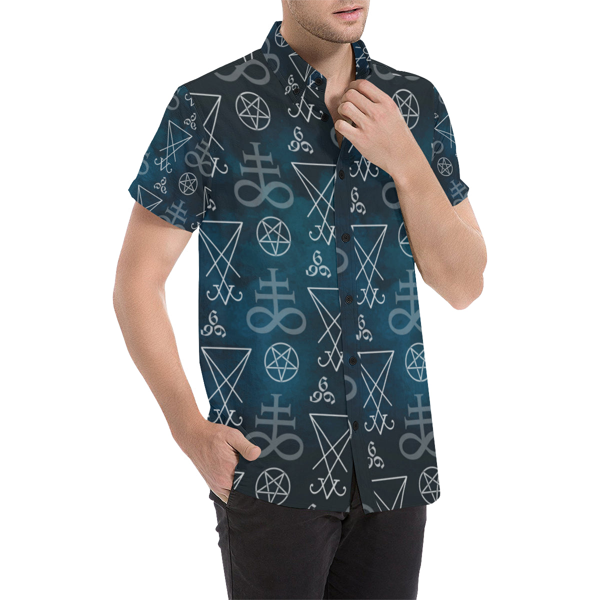 Pentagram Pattern Print Design A03 Men's Short Sleeve Button Up Shirt