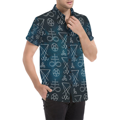 Pentagram Pattern Print Design A03 Men's Short Sleeve Button Up Shirt