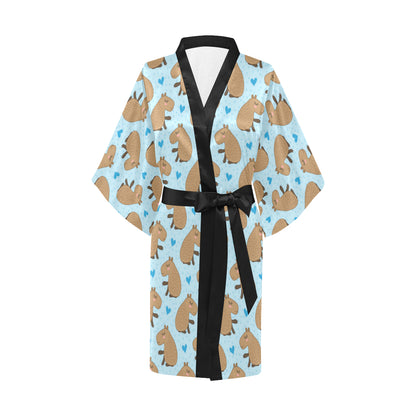 Capybara Pattern Print Design 01 Women's Short Kimono