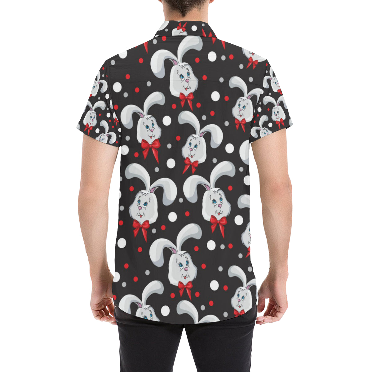 Rabbit Pattern Print Design RB012 Men's Short Sleeve Button Up Shirt