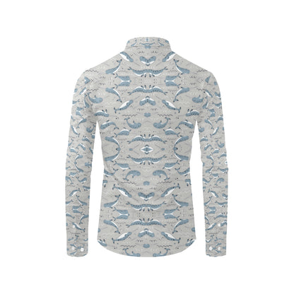 Narwhal Pattern Print Men's Long Sleeve Shirt