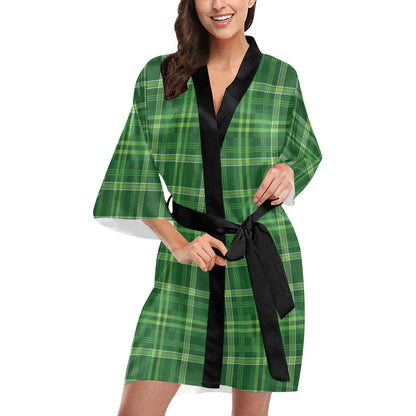 Irish Plaid Pattern Print Design 02 Women's Short Kimono