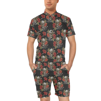 Spider Web Skull Rose Print Design LKS305 Men's Romper