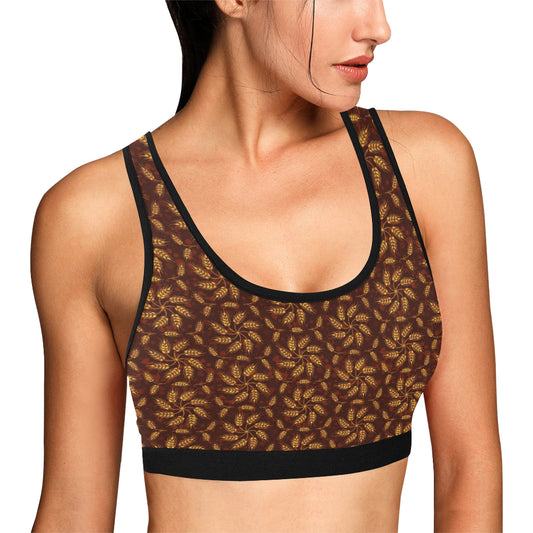 Agricultural Brown Wheat Print Pattern Sports Bra