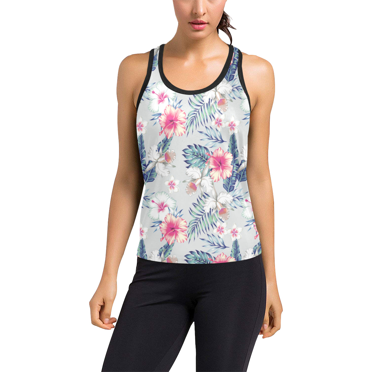 Hibiscus Print Women's Racerback Tank Top