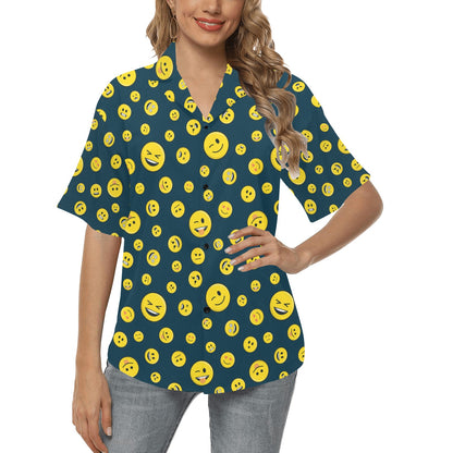 Smiley Face Emoji Print Design LKS301 Women's Hawaiian Shirt
