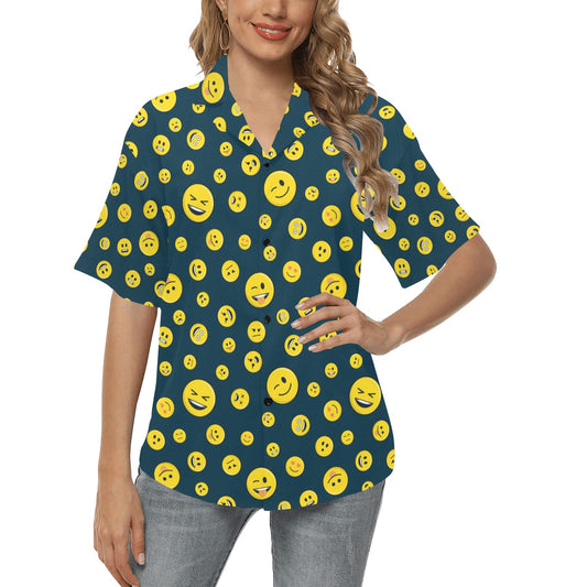 Smiley Face Emoji Print Design LKS301 Women's Hawaiian Shirt