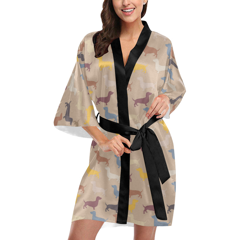 Dachshund Pattern Print Design 03 Women's Short Kimono