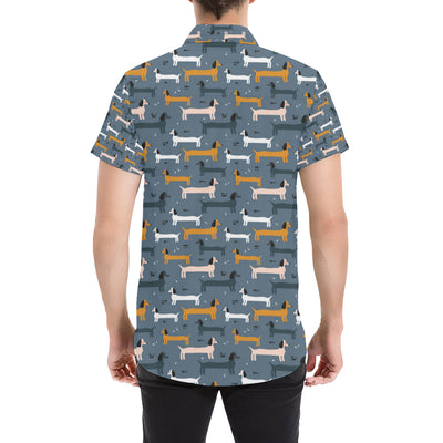 Dachshund Pattern Print Design 012 Men's Short Sleeve Button Up Shirt