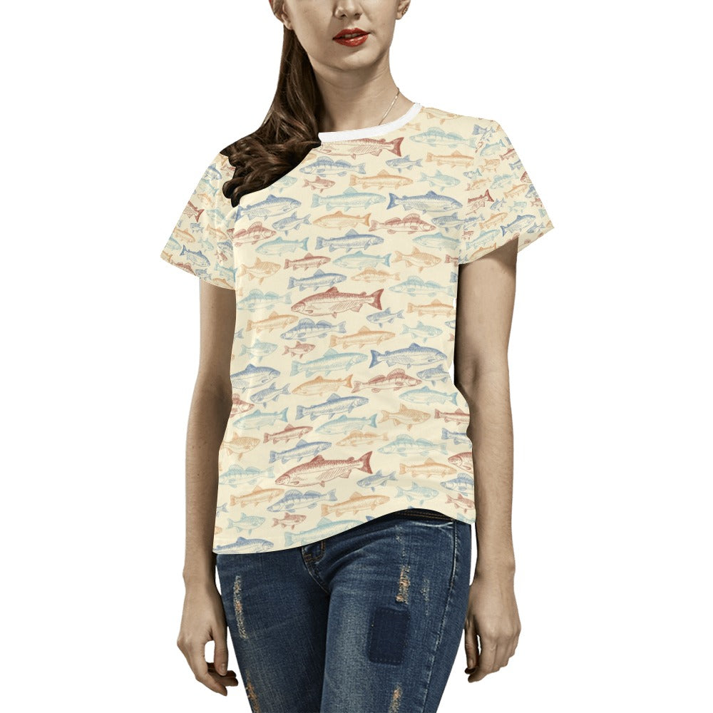 Salmon Fish Print Design LKS302 Women's  T-shirt