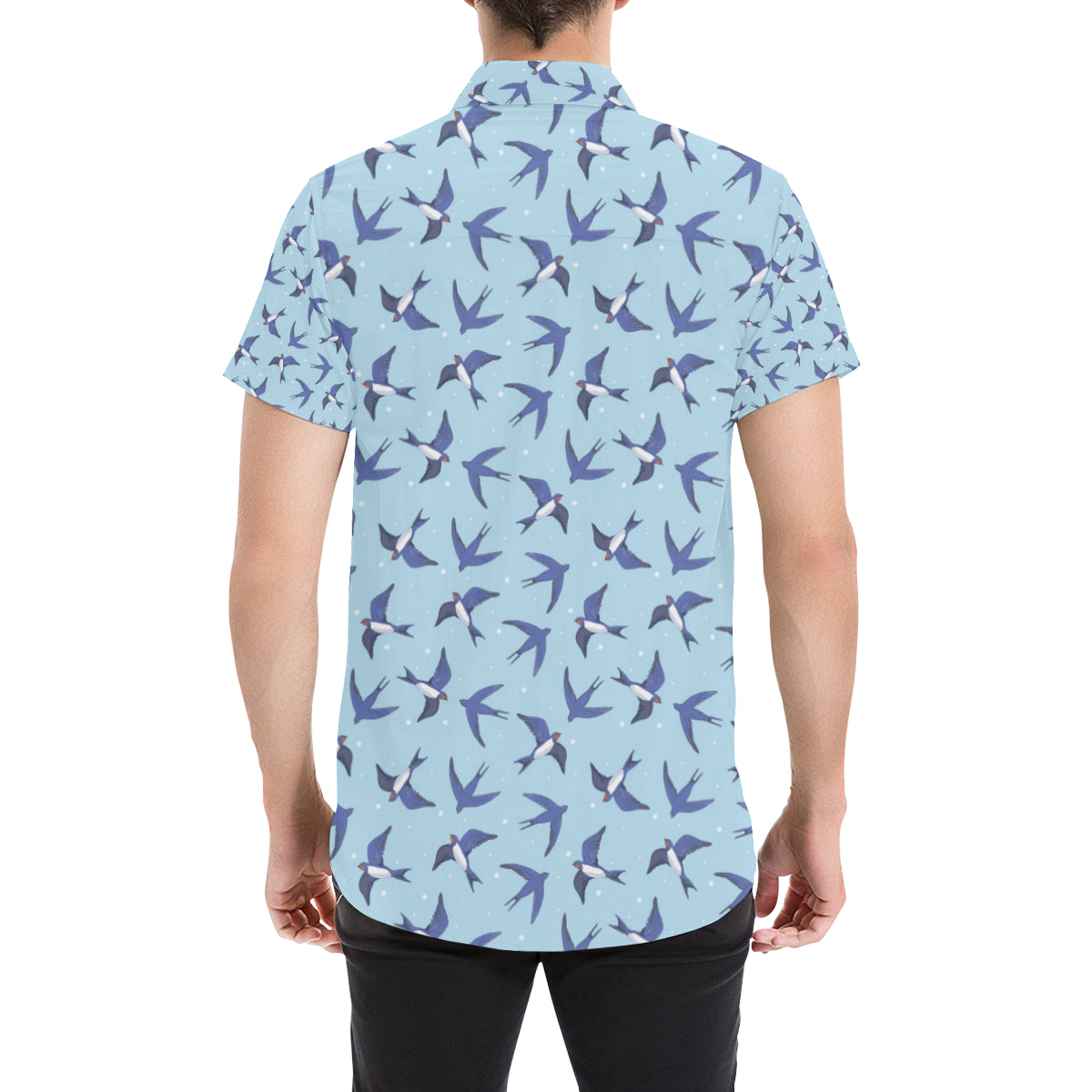 Swallow Bird Pattern Print Design 06 Men's Short Sleeve Button Up Shirt