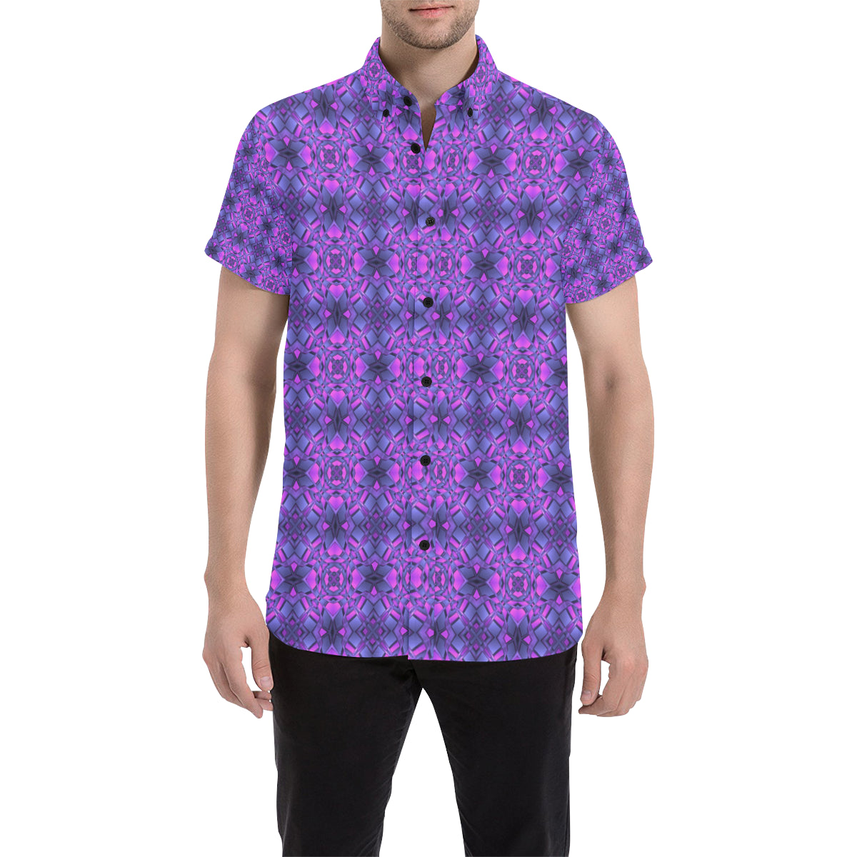 kaleidoscope Pattern Print Design Men's Short Sleeve Button Up Shirt
