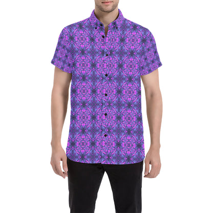 kaleidoscope Pattern Print Design Men's Short Sleeve Button Up Shirt