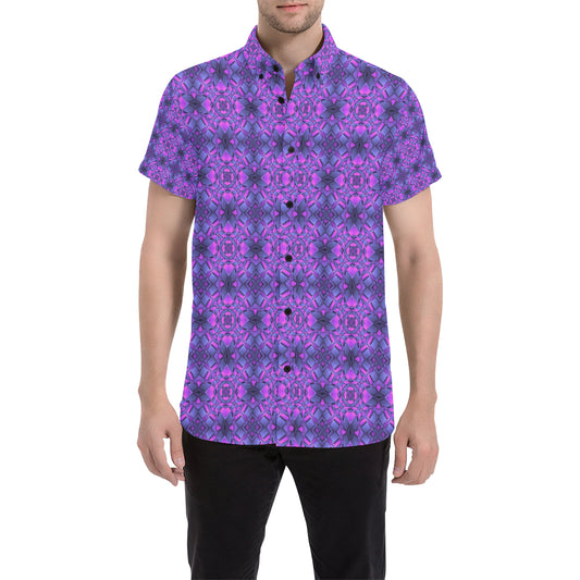 kaleidoscope Pattern Print Design Men's Short Sleeve Button Up Shirt