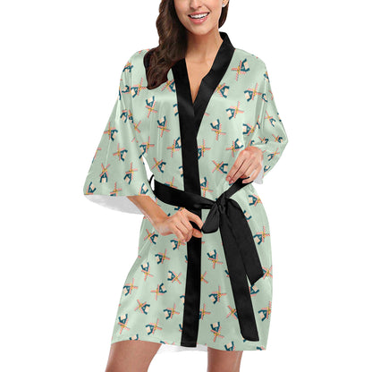 Windmill Pattern Print Design 02 Women's Short Kimono