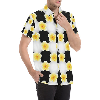 Plumeria Pattern Print Design A04 Men's Short Sleeve Button Up Shirt