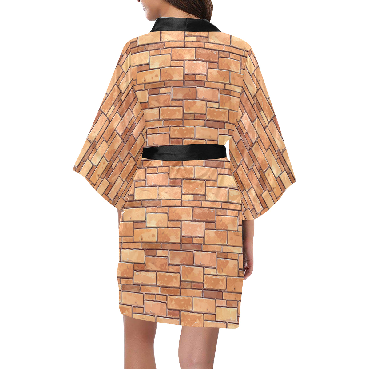Brick Pattern Print Design 01 Women's Short Kimono