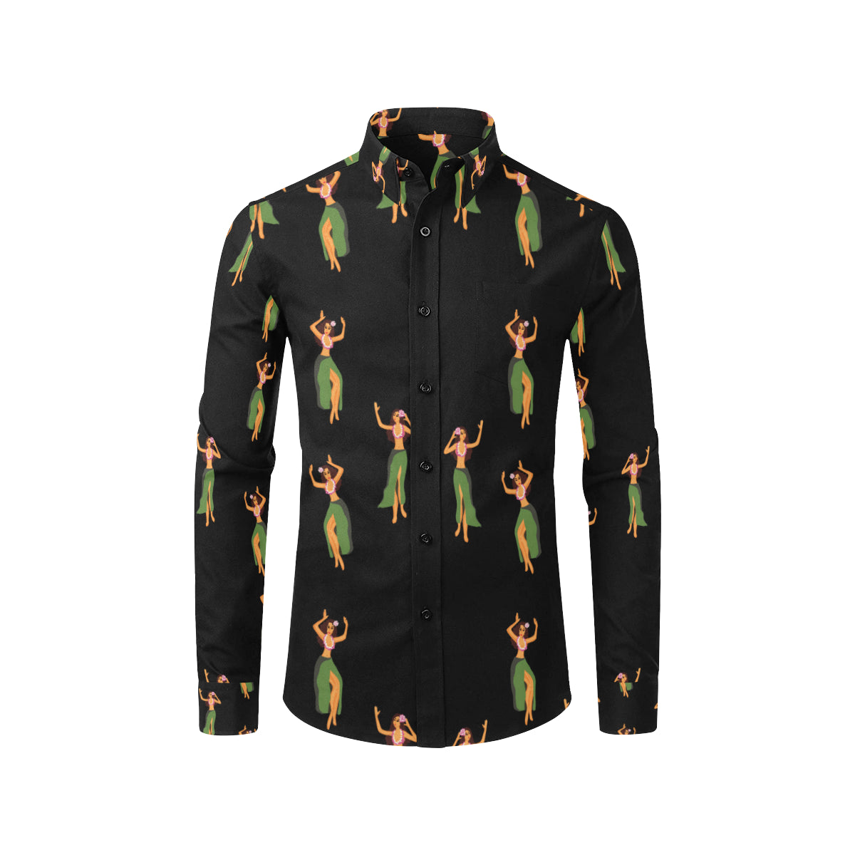 Hula Dancers Girl Pattern Print Design 01 Men's Long Sleeve Shirt